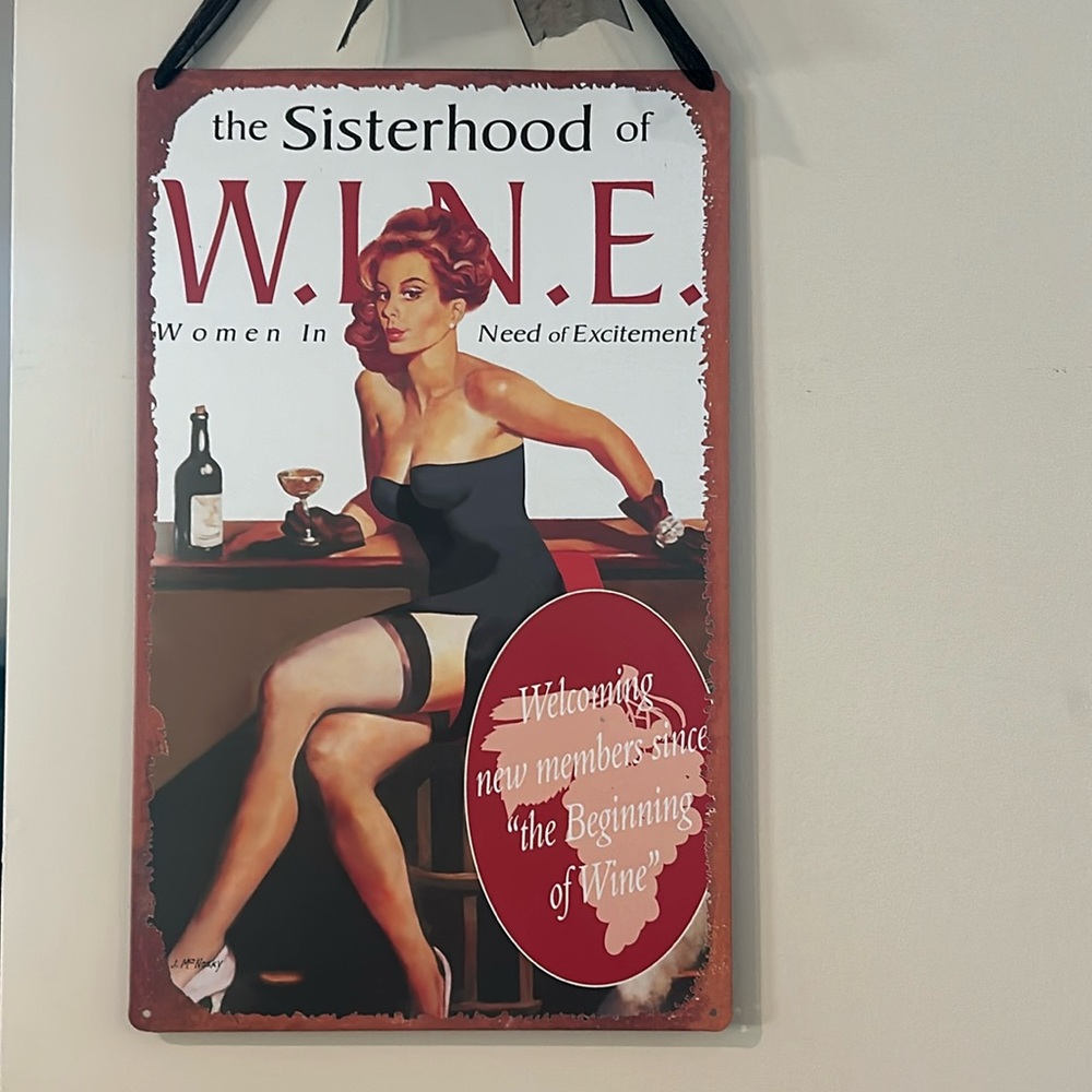 The sisterhood of wine women in need of excitement metal sign
